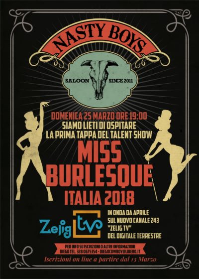 Miss Burlesque Italia - Zelig TV - March 2018 @ NASTY BOYS - Poster Adv